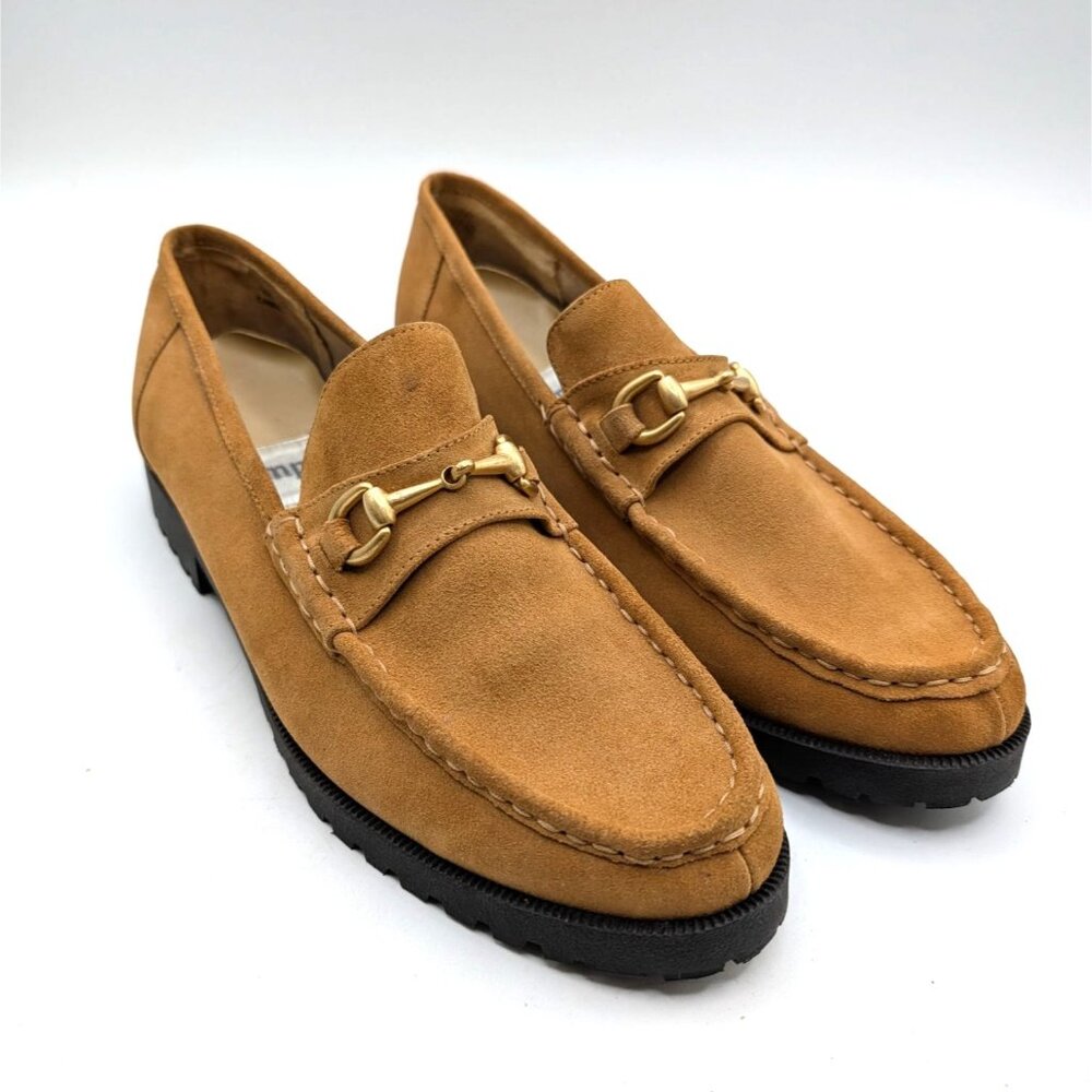 Impo Tan Suede Loafers  Gold Horsebit Buckle Detail Womens Size 9M Slip-On